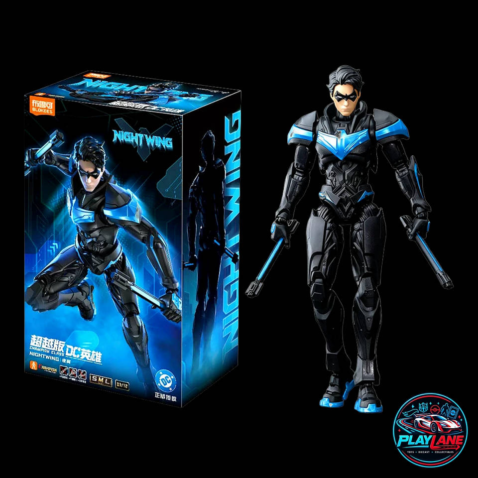 Blokees DC Comics Champion Class 03 (CC-03) Nightwing (Dick Grayson) 1/12 Scale (15cm) Highly Articulated Snap-Fit Model Kit Action Figure with Dual Escrima Sticks, 31 Movable Joints & Display Stand