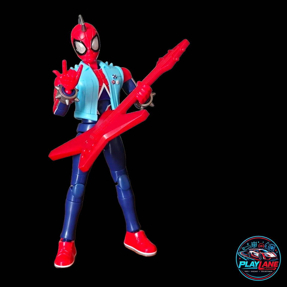 Blokees Marvel Heroes: Galaxy Version 06 (GV-06 Spider-Verse / 81146) Spider-Punk (Hobie Brown) Articulated Snap-Fit Model Kit Action Figure with Spiked Mohawk, Electric Guitar & Display Stand