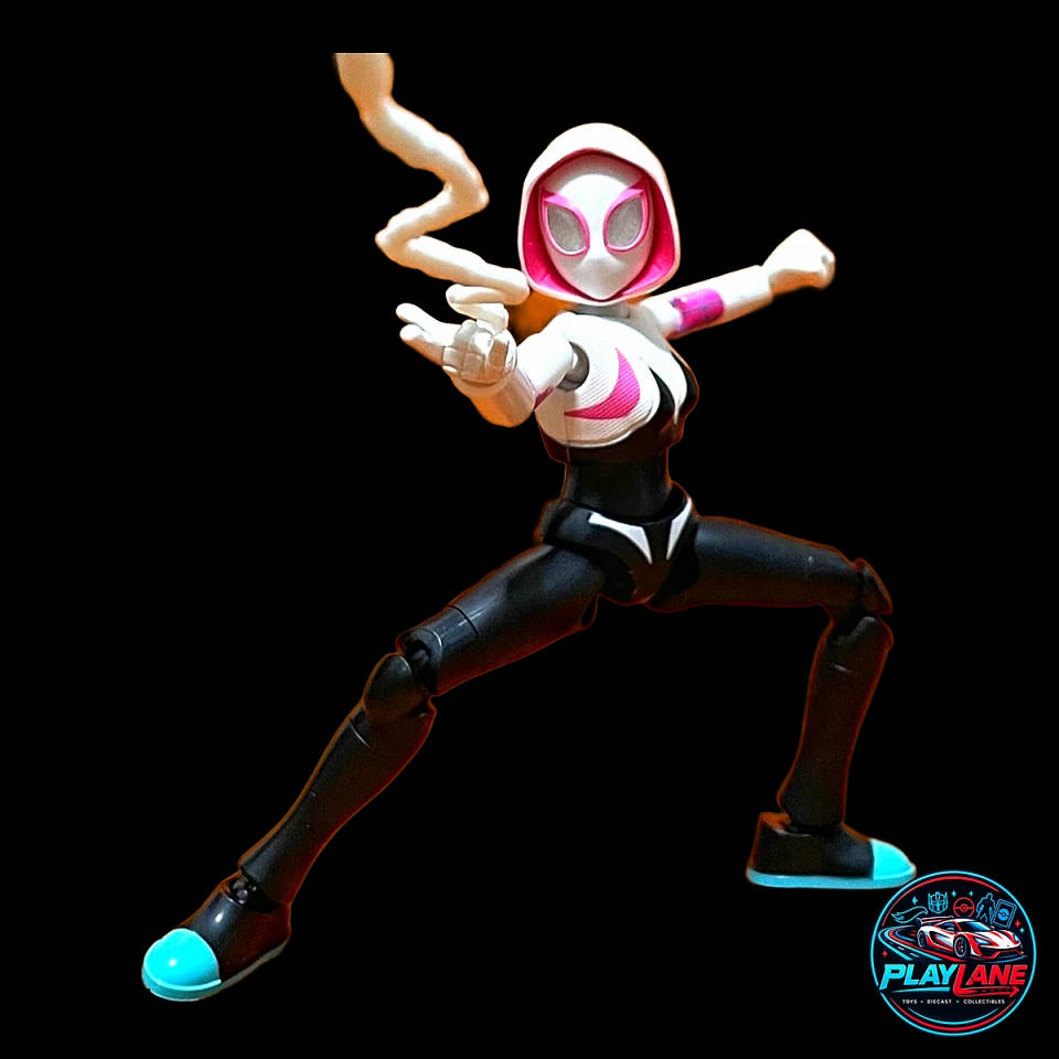 Blokees Marvel Spider-Man: Galaxy Version 05 (GV-05) Ghost-Spider / Spider-Gwen (Gwen Stacy) Articulated Snap-Fit Model Kit Action Figure with Sculpted Fabric Hood, Web Lines & Display Stand