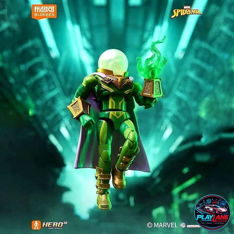 Blokees Marvel Spider-Man: Galaxy Version 05 (GV-05) Mysterio (Quentin Beck) Guaranteed Character Pack - Articulated Snap-Fit Model Kit Action Figure with Fishbowl Helmet, Illusion Smoke Base & Display Stand