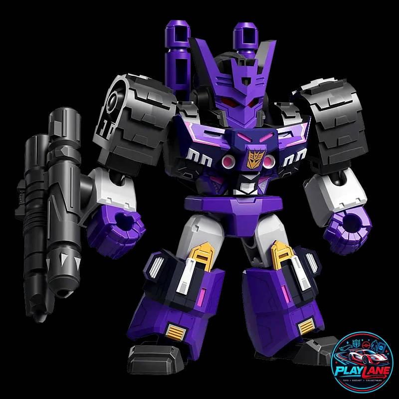 Blokees Transformers: Defender Version 08 (TDV-08 Battle Stars) Tarn (Decepticon Justice Division Leader) Articulated Snap-Fit Mini Model Kit Action Figure with Decepticon Mask, Twin Fusion Cannons & Display Stand