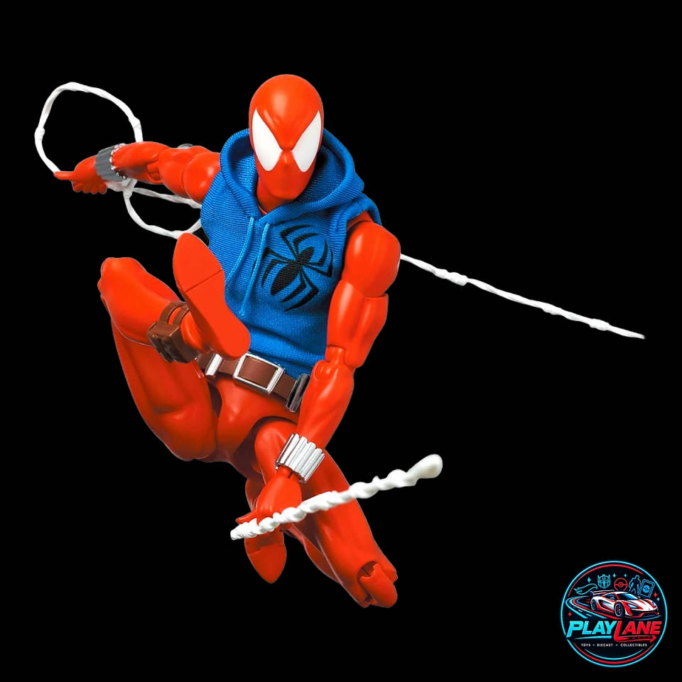 CT Toys Marvel Comics: Scarlet Spider Ben Reilly (MAFEX No. 186 Comic Version) 1/12 Scale Highly Articulated 6-Inch Action Figure with Real Fabric Sleeveless Hoodie, Web Lines & Display Stand