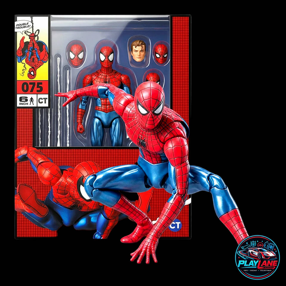 CT Toys Marvel Comics: The Amazing Spider-Man (MAFEX No. 075 Comic Version) 1/12 Scale Highly Articulated 6-Inch Action Figure with Magnetic Hands & Feet, Web Lines, Alternate Portraits & Display Stand