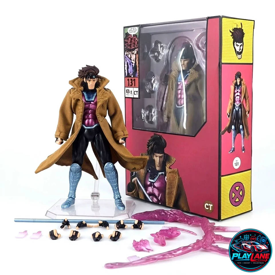 CT Toys Marvel Comics: X-Men Gambit (MAFEX No. 131 Comic Version) 1/12 Scale Highly Articulated Action Figure with Wired Fabric Trench Coat, Bo Staff, Kinetic Card Effects & Display Stand