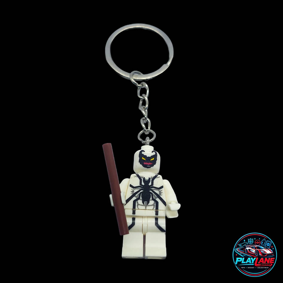 Marvel Anti-Venom Symbiote Custom Brick Minifigure Keychain (LEGO-Compatible with Brown Combat Staff Weapon)