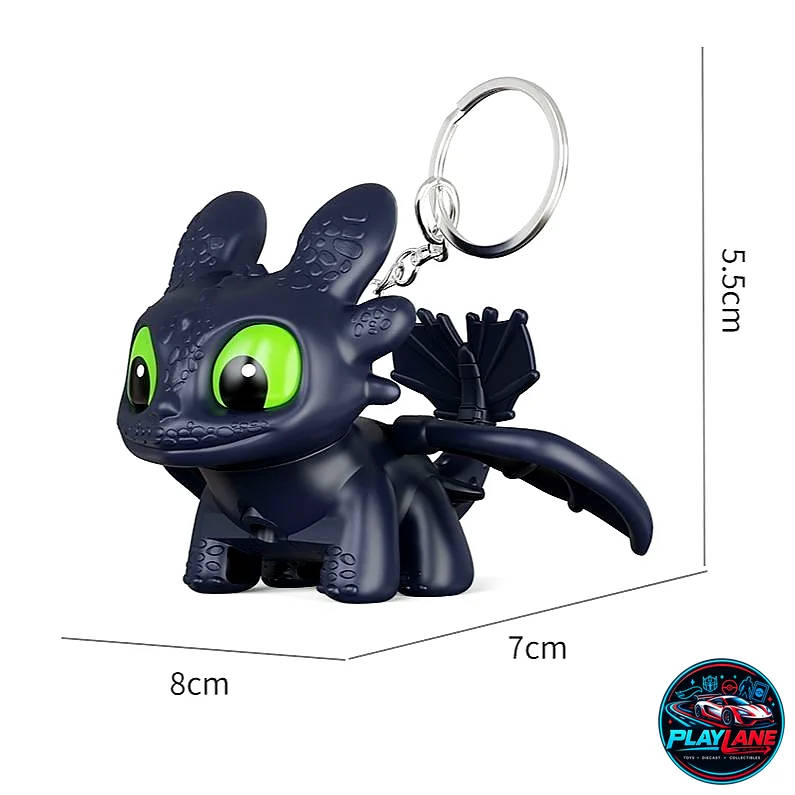 DreamWorks How to Train Your Dragon: Toothless (The Night Fury) 3D Interactive Toy Keychain with Flapping Moving Wings & Glowing LED Light-Up Green Eyes