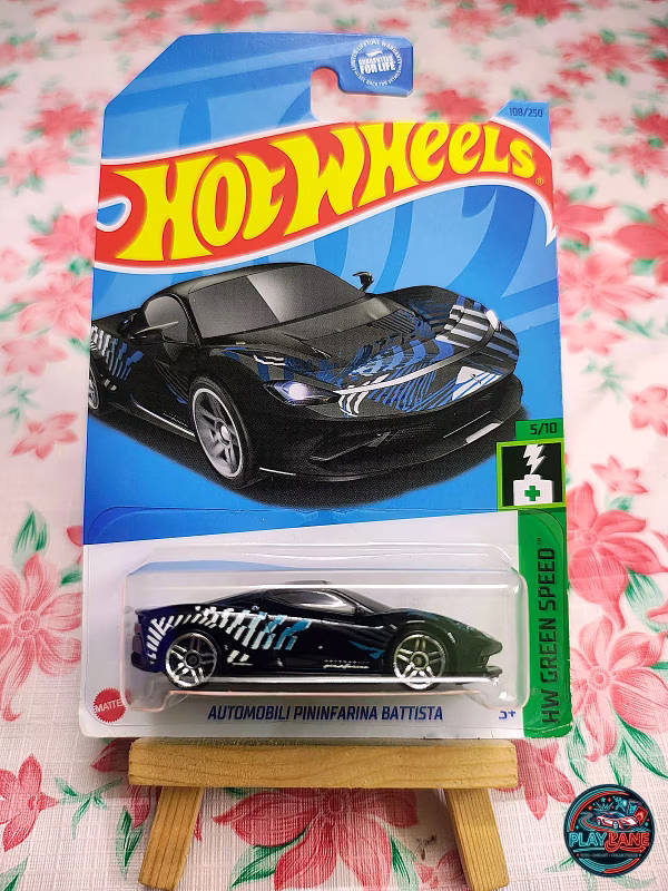 Hot Wheels Automobili Pininfarina Battista Satin Black | Imported – 1:64 Scale HW Green Speed Mainline Diecast Model Car