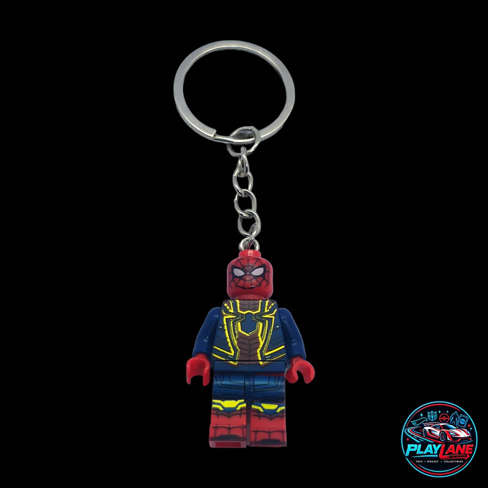 Marvel Spider-Man Integrated Suit Custom Brick Minifigure Keychain (LEGO-Compatible Heavy-Duty Metal Keyring)
