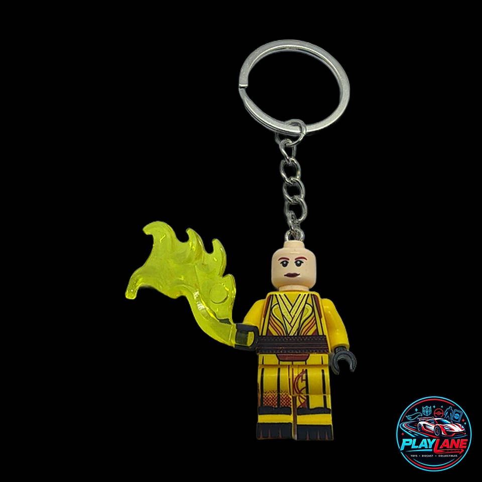 Marvel Doctor Strange Ancient One Custom Brick Minifigure Keychain (LEGO-Compatible with Translucent Energy Fan Shield Weapon)