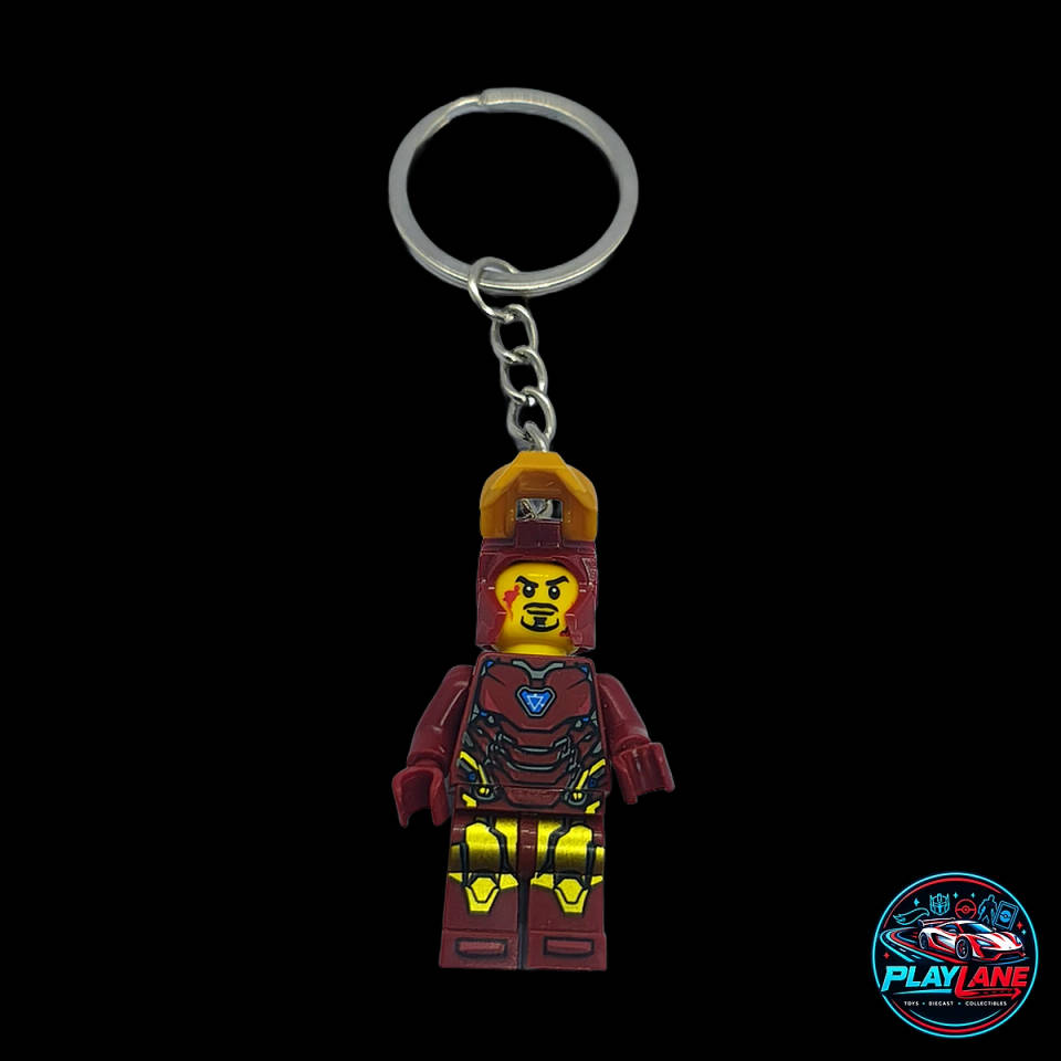 Marvel Avengers Iron Man Mark 85 Custom Brick Minifigure Keychain (LEGO-Compatible Heavy-Duty Metal Keyring)