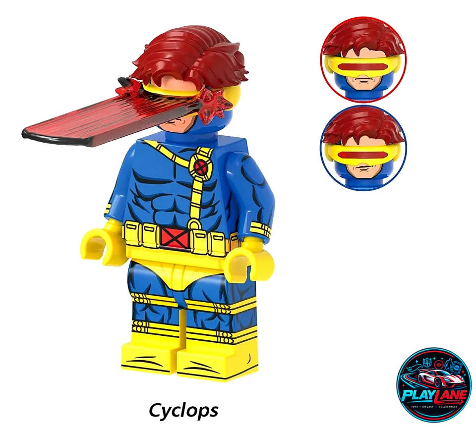 Marvel X-Men: Cyclops (Scott Summers - Jim Lee 90s Animated Series) Custom Minifigure (GH0943) Compatible with LEGO - Classic Blue & Yellow Suit with Ruby-Quartz Visor & Optic Blast Effect