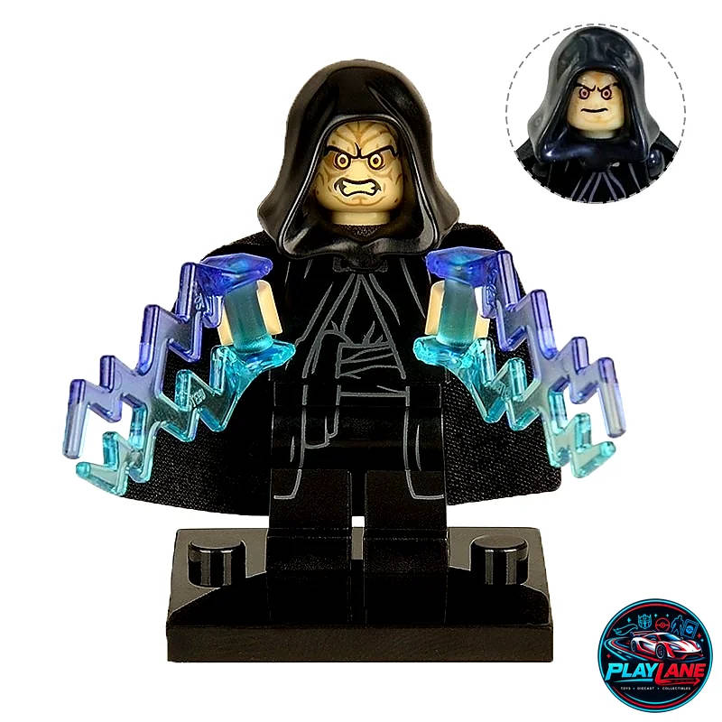 Star Wars: Darth Sidious / Emperor Palpatine Custom Minifigure (XH205 / XINH 205) Compatible with LEGO - Sith Robes with Crimson Lightsaber, Force Lightning & Hood