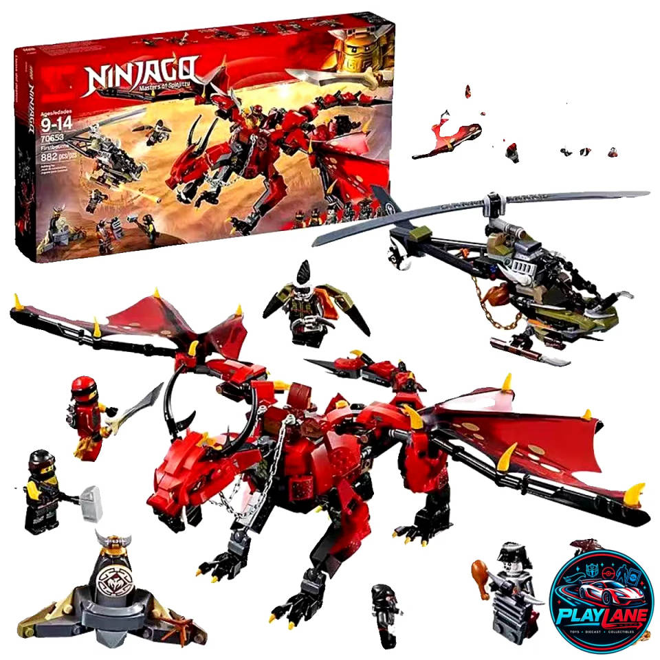 Ninjago Firstbourne Red Dragon & HunterCopter 882-Piece Building Block Playset (70653 1:1 Replica KO)