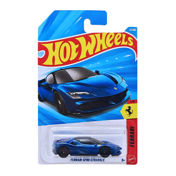 Hot Wheels Factory Fresh – Ferrari SF90 Stradale (Corsa Blue Edition) | Imported Mainline 1:64 Scale Die-Cast Car (Track #1/5 / Collector #41/250)