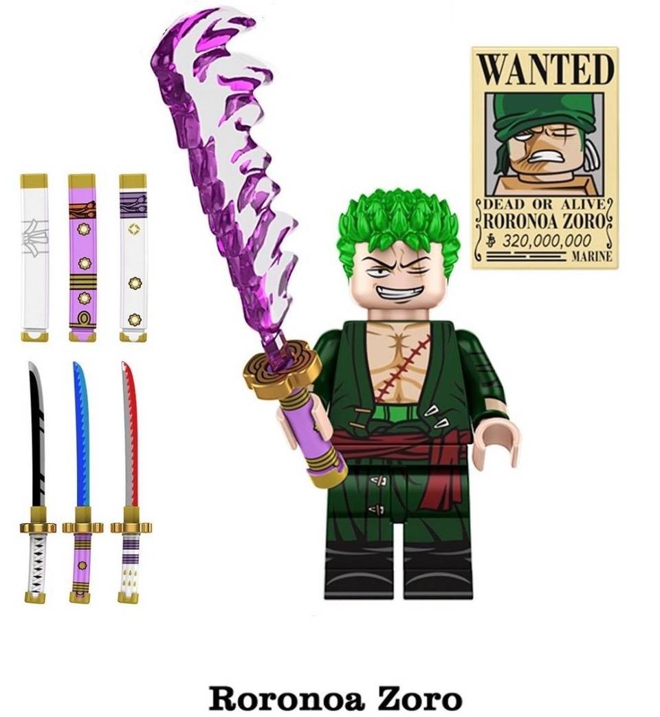 Roronoa Zoro One Piece Custom Minifigure | Imported – Block Toy Action Figure with Three Katana Swords
