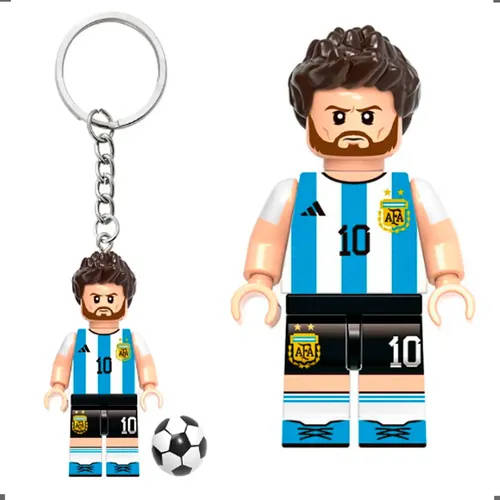 Custom Lionel Messi Minifigure Keyring | Premium Brick-Compatible Football Legend Pocket Action Figure Keychain Pack Accessory