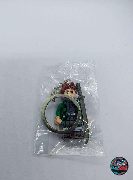 Custom Tanjiro Kamado Minifigure Keyring | Premium Brick-Compatible Demon Slayer Pocket Figure Keychain