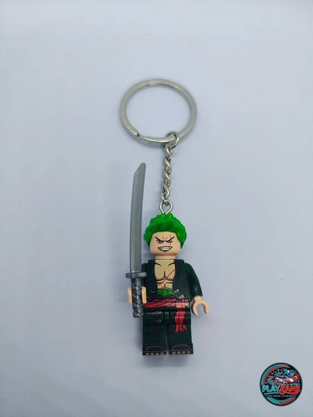 Custom Roronoa Zoro Minifigure Keyring | Premium Brick-Compatible Pirate Hunter Pocket Figure Keychain