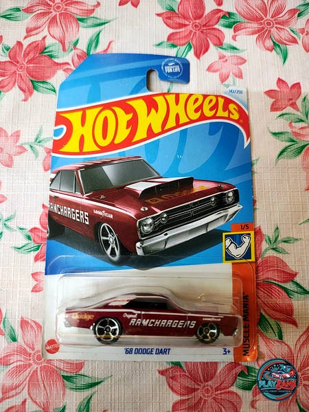 Hot Wheels Muscle Mania – '68 Dodge Dart (Metalflake Dark Red Ramchargers Edition) | Imported Mainline 1:64 Scale Die-Cast Car (Track #1/5 / Collector #142/250)