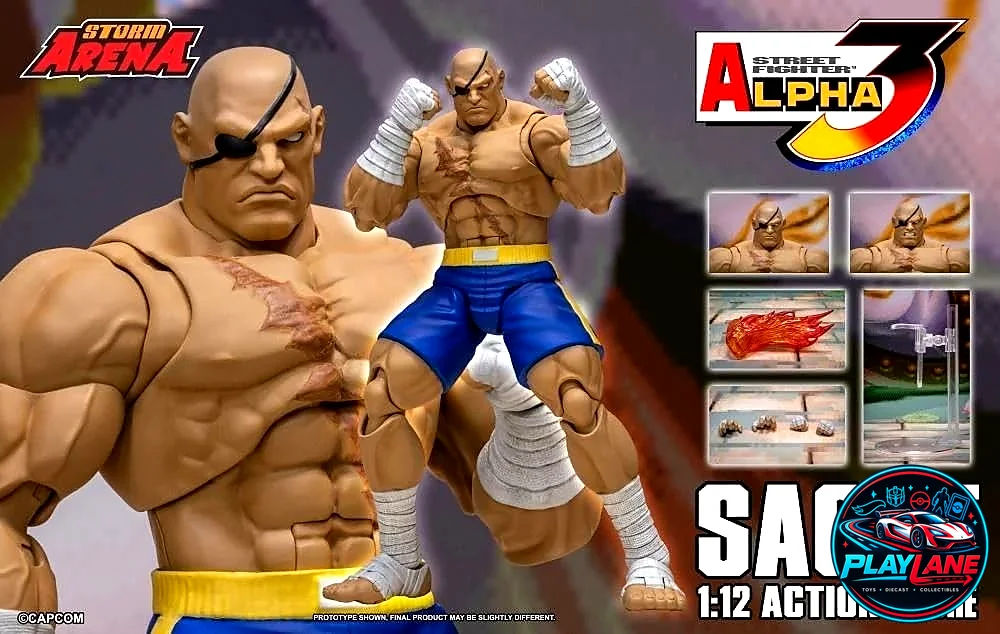 Storm Collectibles Storm Arena: Street Fighter Alpha 3 - Sagat (1/12 Scale) Collectible Action Figure with Tiger Raid Effect & Display Stand
