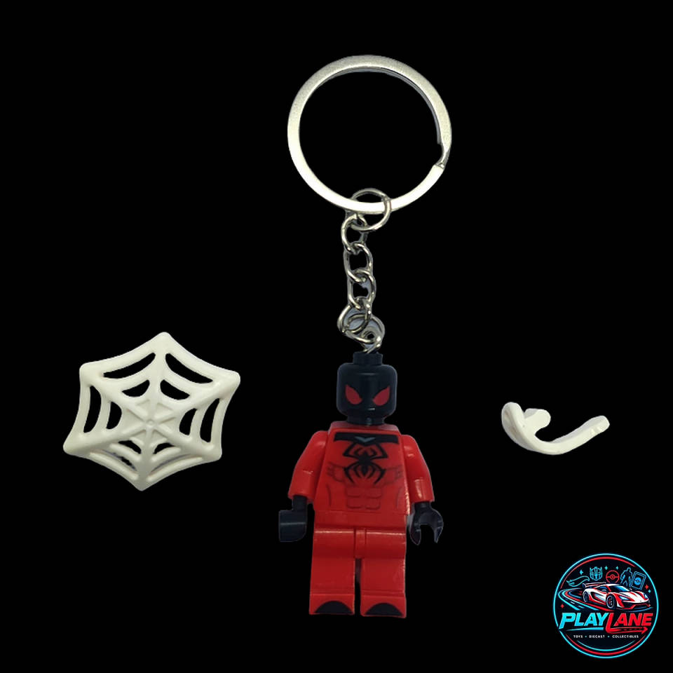 Marvel Spider-Man Scarlet Spider (Kaine Parker) Custom Brick Minifigure Keychain (LEGO-Compatible Heavy-Duty Metal Keyring)