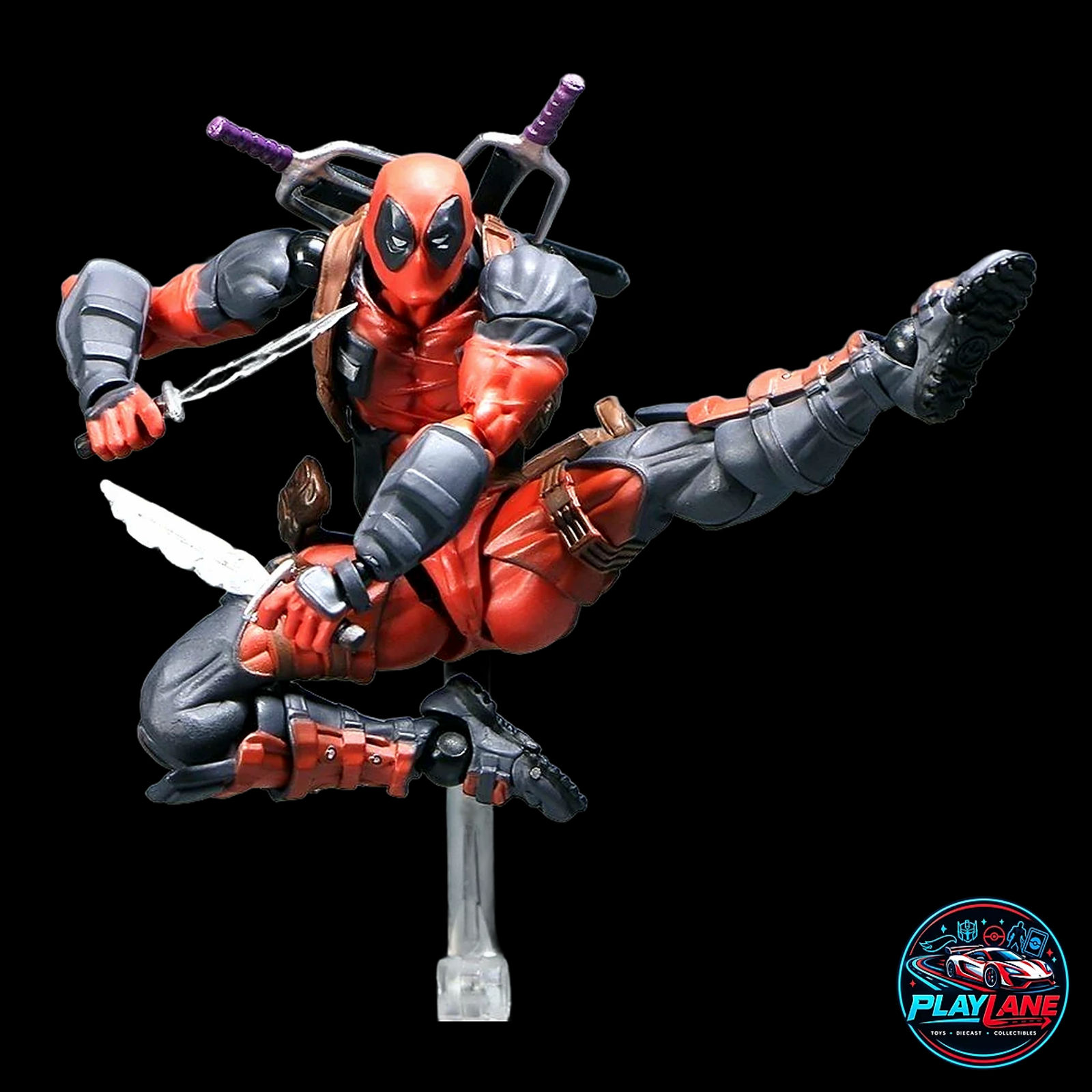 Amazing Yamaguchi Revoltech: Marvel Comics Deadpool Ver. 2.0 (Max Edition) 1/12 Scale KO Action Figure with Katanas, Guns, Interchangeable Eyes & Articulated Display Stand - Main View 7