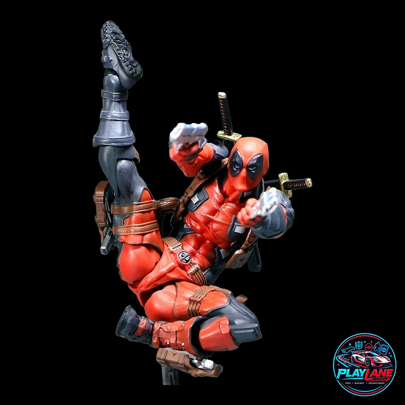 Amazing Yamaguchi Revoltech: Marvel Comics Deadpool Ver. 2.0 (Max Edition) 1/12 Scale KO Action Figure with Katanas, Guns, Interchangeable Eyes & Articulated Display Stand - Main View 5