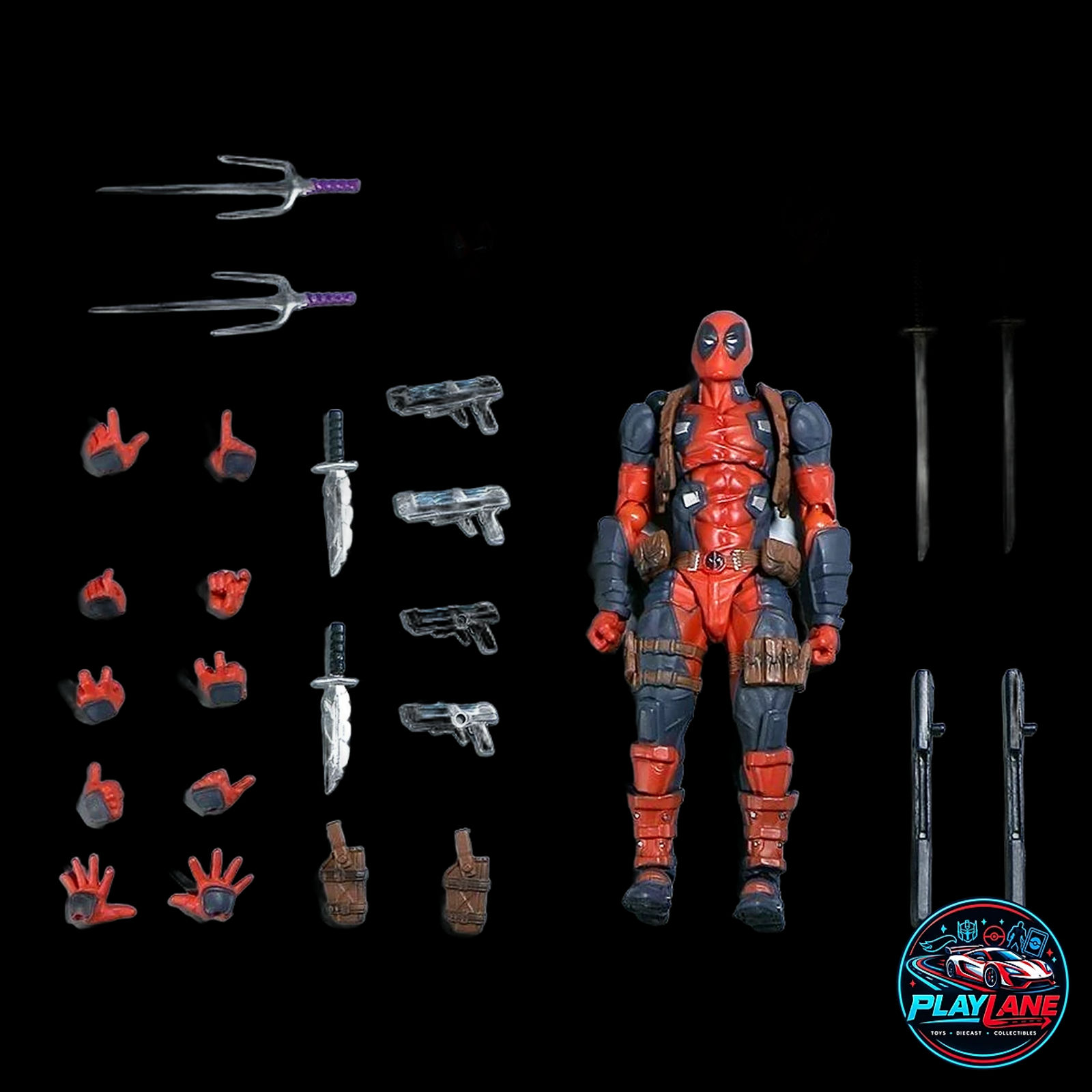 Amazing Yamaguchi Revoltech: Marvel Comics Deadpool Ver. 2.0 (Max Edition) 1/12 Scale KO Action Figure with Katanas, Guns, Interchangeable Eyes & Articulated Display Stand - Main View 8