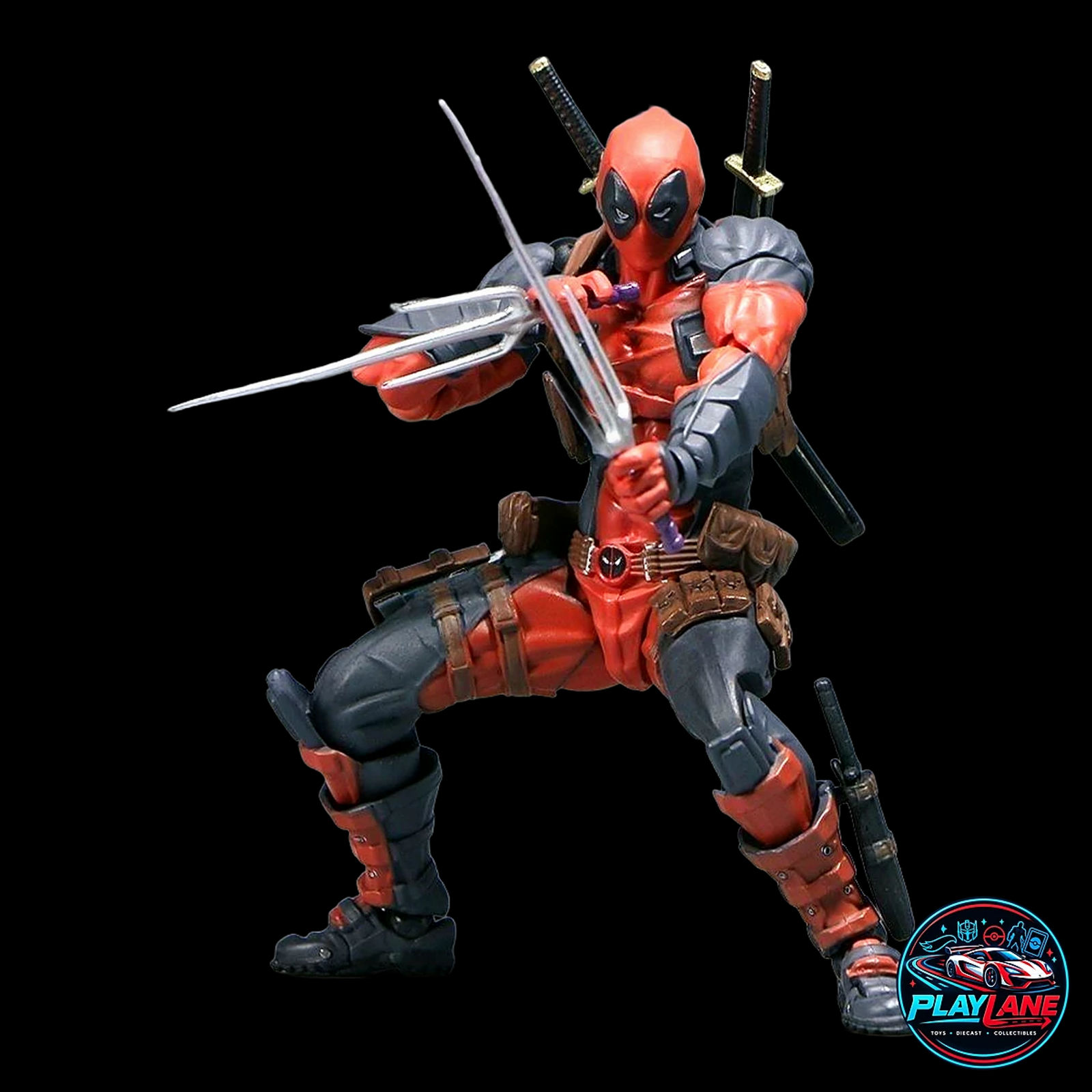Amazing Yamaguchi Revoltech: Marvel Comics Deadpool Ver. 2.0 (Max Edition) 1/12 Scale KO Action Figure with Katanas, Guns, Interchangeable Eyes & Articulated Display Stand - Main View 3
