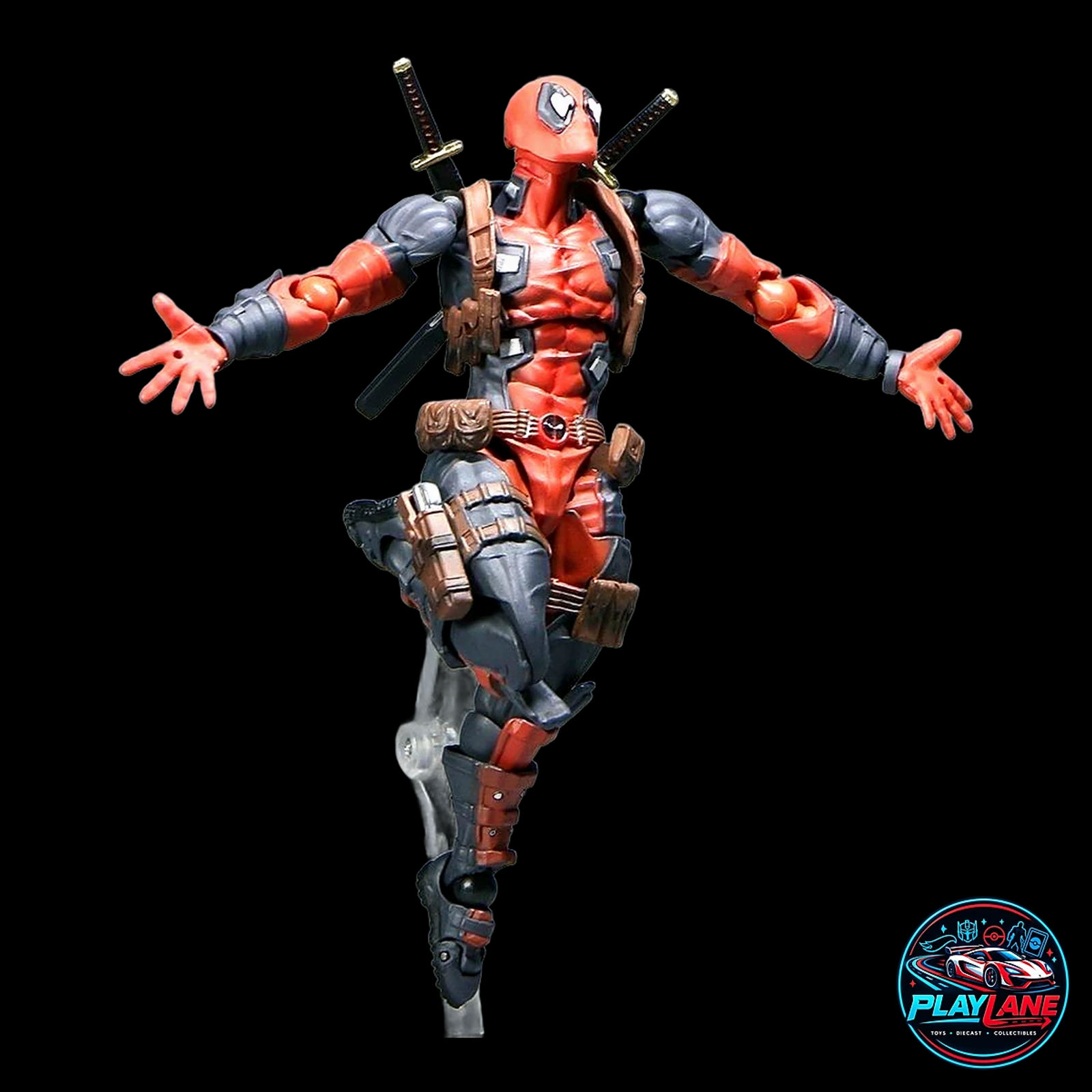 Amazing Yamaguchi Revoltech: Marvel Comics Deadpool Ver. 2.0 (Max Edition) 1/12 Scale KO Action Figure with Katanas, Guns, Interchangeable Eyes & Articulated Display Stand - Main View 6