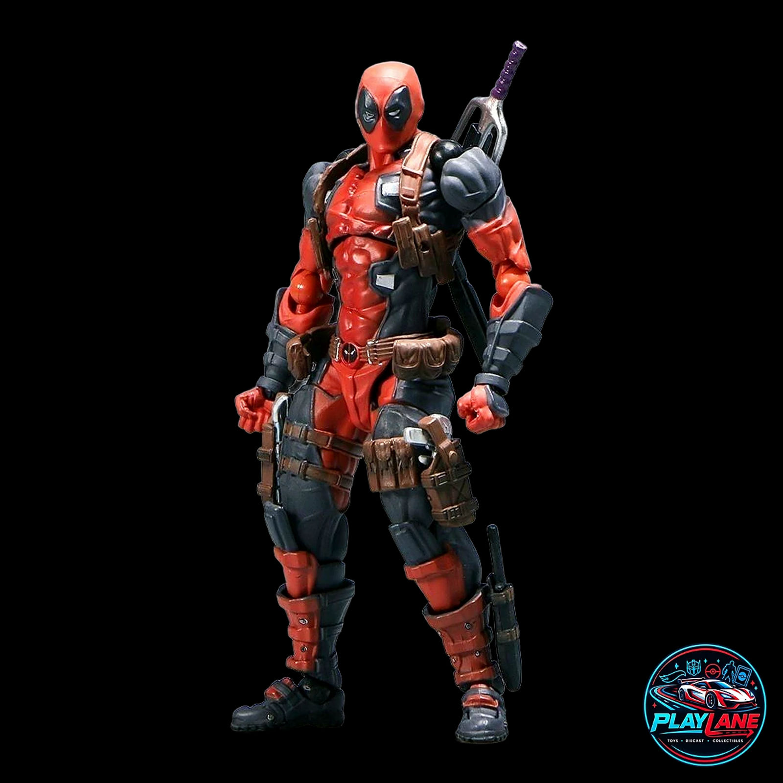 Amazing Yamaguchi Revoltech: Marvel Comics Deadpool Ver. 2.0 (Max Edition) 1/12 Scale KO Action Figure with Katanas, Guns, Interchangeable Eyes & Articulated Display Stand - Main View 2