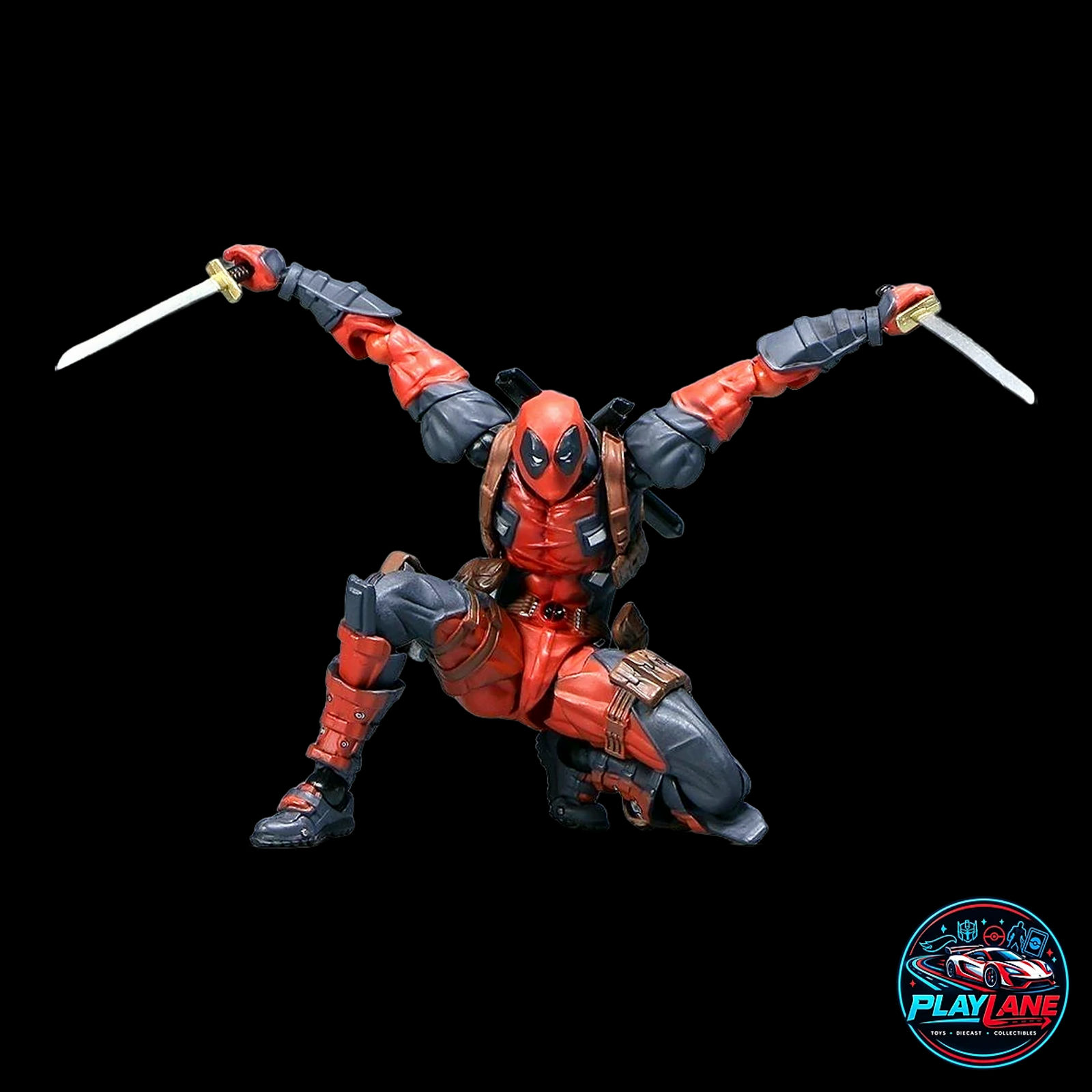 Amazing Yamaguchi Revoltech: Marvel Comics Deadpool Ver. 2.0 (Max Edition) 1/12 Scale KO Action Figure with Katanas, Guns, Interchangeable Eyes & Articulated Display Stand - Main View 4