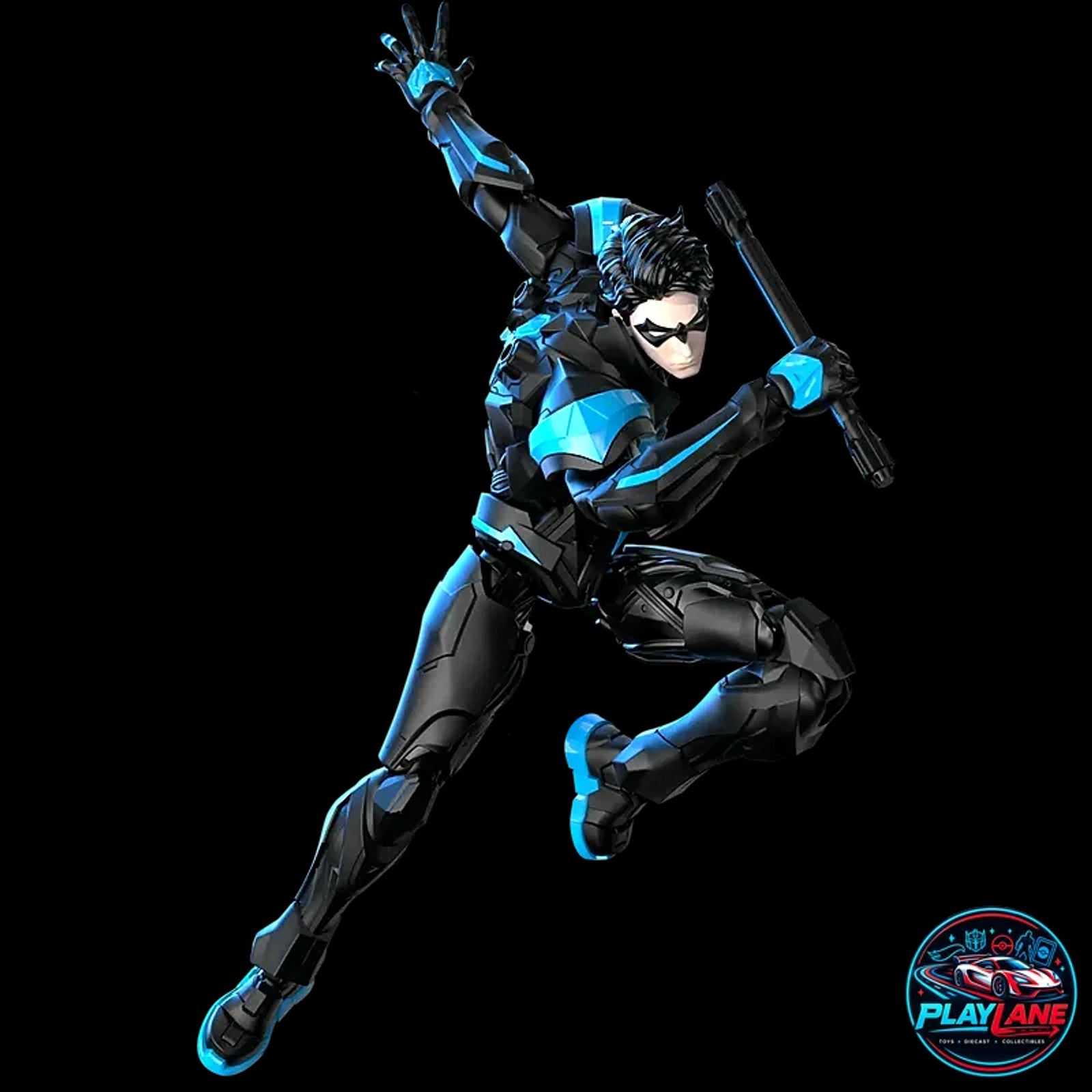 Blokees DC Comics Champion Class 03 (CC-03) Nightwing (Dick Grayson) 1/12 Scale (15cm) Highly Articulated Snap-Fit Model Kit Action Figure with Dual Escrima Sticks, 31 Movable Joints & Display Stand - Main View 4
