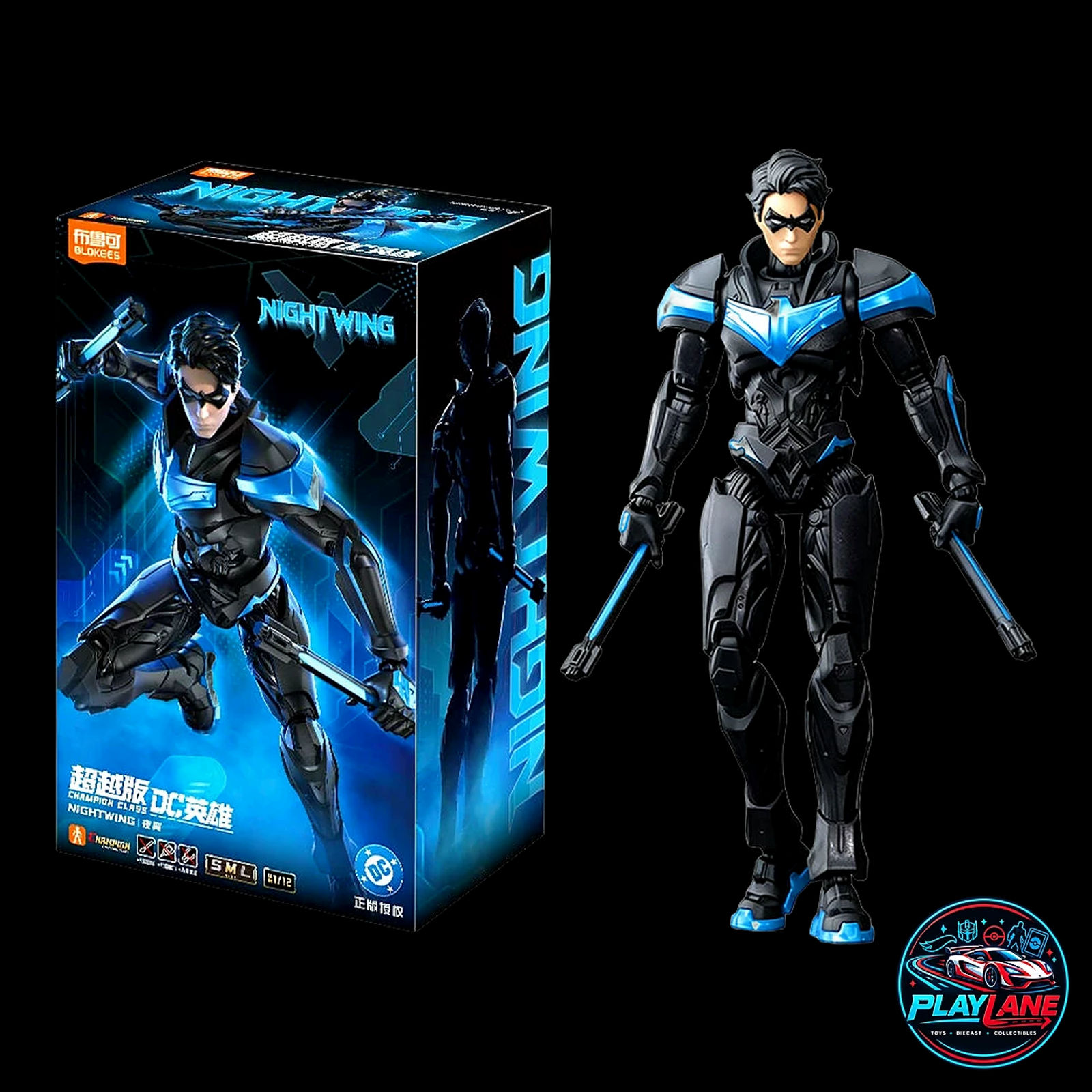 Blokees DC Comics Champion Class 03 (CC-03) Nightwing (Dick Grayson) 1/12 Scale (15cm) Highly Articulated Snap-Fit Model Kit Action Figure with Dual Escrima Sticks, 31 Movable Joints & Display Stand - Main View 1