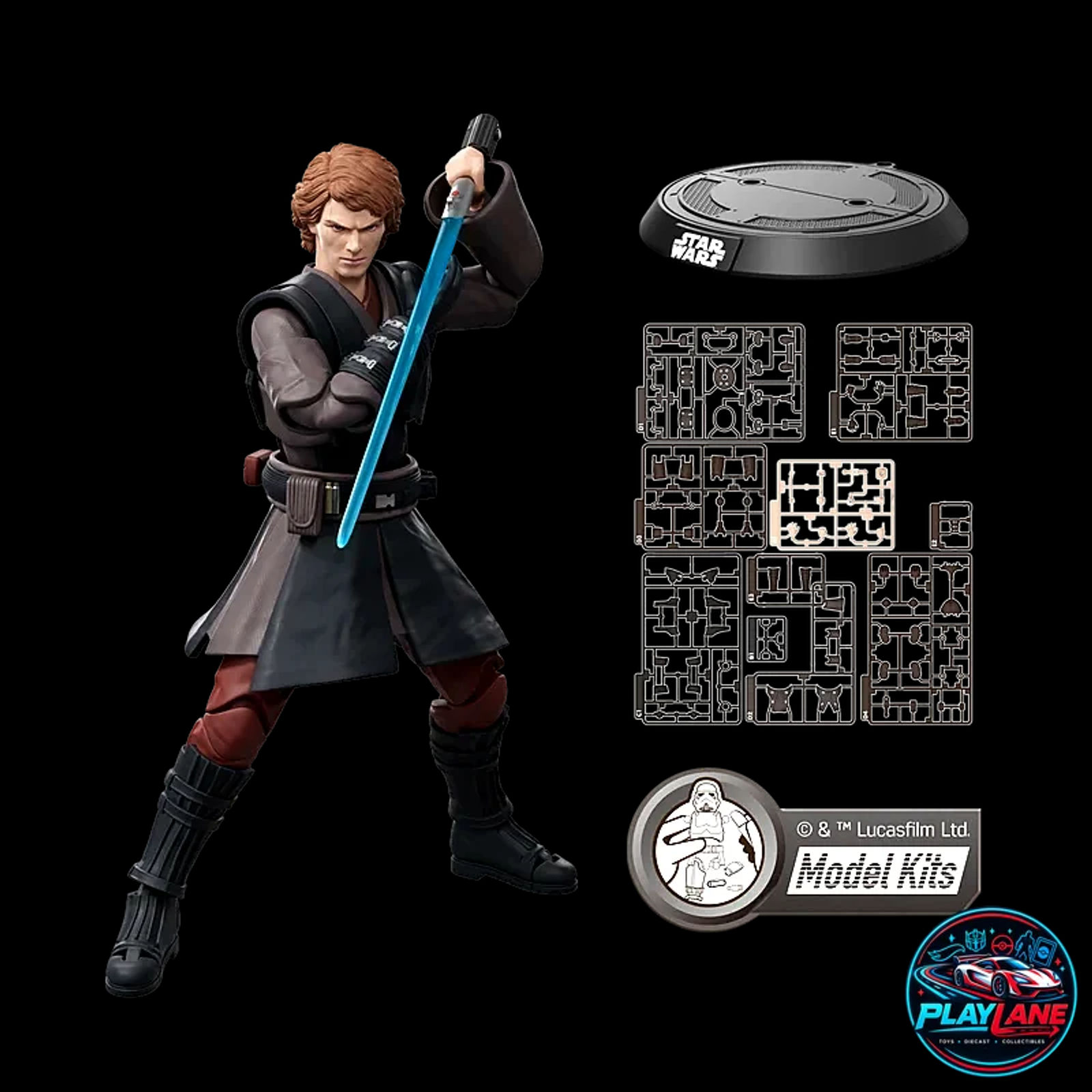 Blokees Star Wars: Revenge of the Sith Champion Class 08 (CC-08) Anakin Skywalker 1/12 Scale (15cm) Highly Articulated Snap-Fit Model Kit Action Figure with Dual Head Sculpts (Normal & Dark Side Sith Eyes), Blue Lightsaber Blade FX, Swing Effects & Display Stand - Main View 2