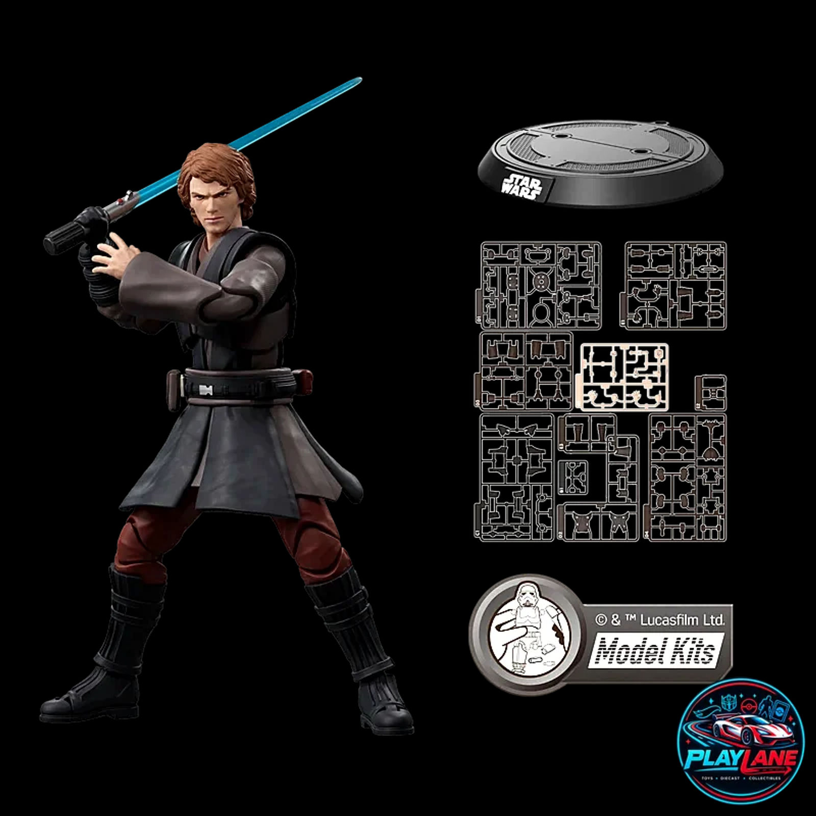 Blokees Star Wars: Revenge of the Sith Champion Class 08 (CC-08) Anakin Skywalker 1/12 Scale (15cm) Highly Articulated Snap-Fit Model Kit Action Figure with Dual Head Sculpts (Normal & Dark Side Sith Eyes), Blue Lightsaber Blade FX, Swing Effects & Display Stand - Main View 3