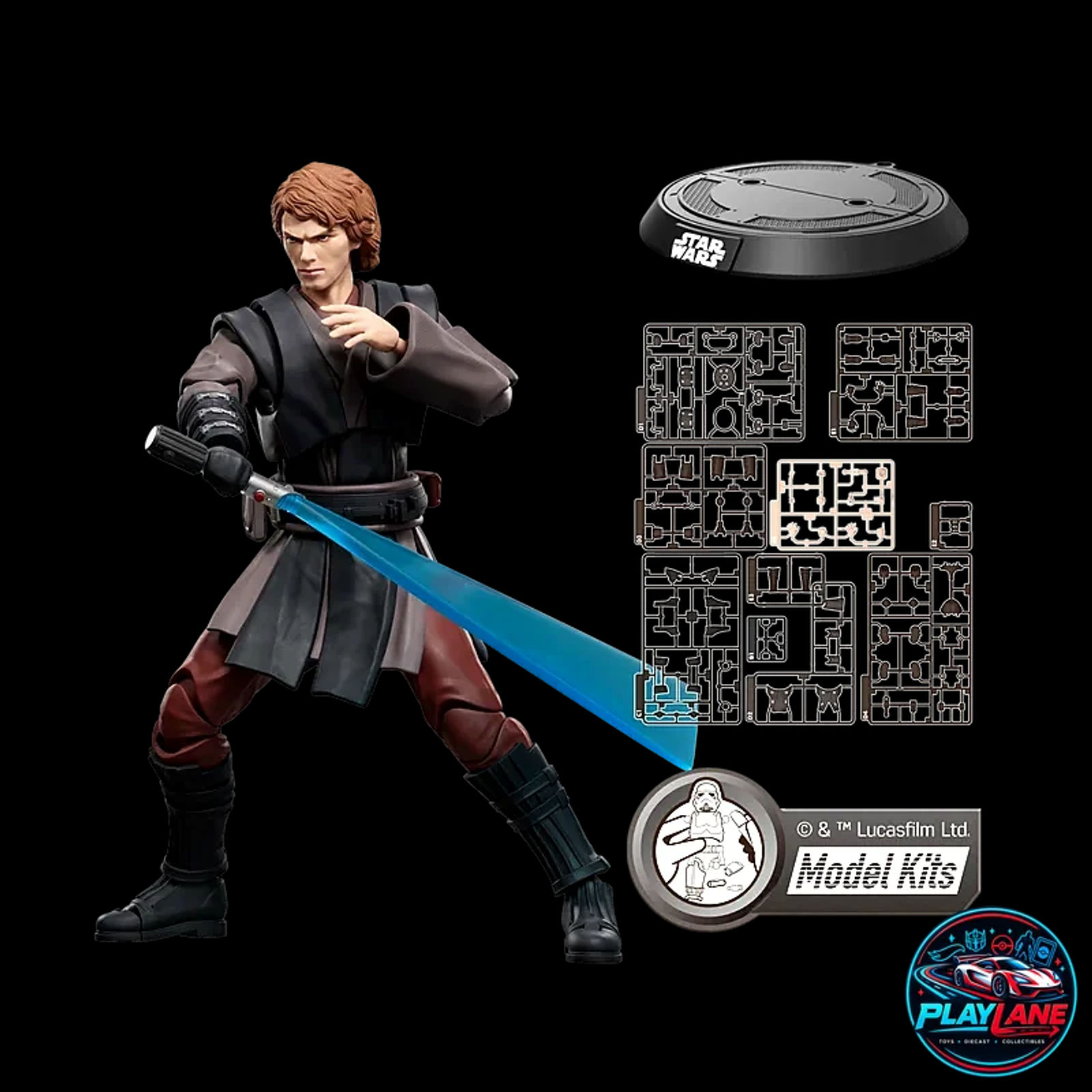 Blokees Star Wars: Revenge of the Sith Champion Class 08 (CC-08) Anakin Skywalker 1/12 Scale (15cm) Highly Articulated Snap-Fit Model Kit Action Figure with Dual Head Sculpts (Normal & Dark Side Sith Eyes), Blue Lightsaber Blade FX, Swing Effects & Display Stand - Main View 4