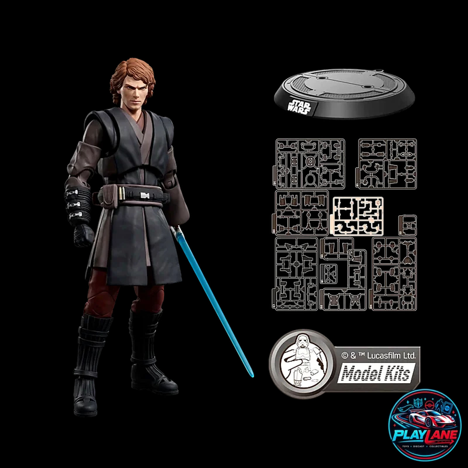 Blokees Star Wars: Revenge of the Sith Champion Class 08 (CC-08) Anakin Skywalker 1/12 Scale (15cm) Highly Articulated Snap-Fit Model Kit Action Figure with Dual Head Sculpts (Normal & Dark Side Sith Eyes), Blue Lightsaber Blade FX, Swing Effects & Display Stand - Main View 6