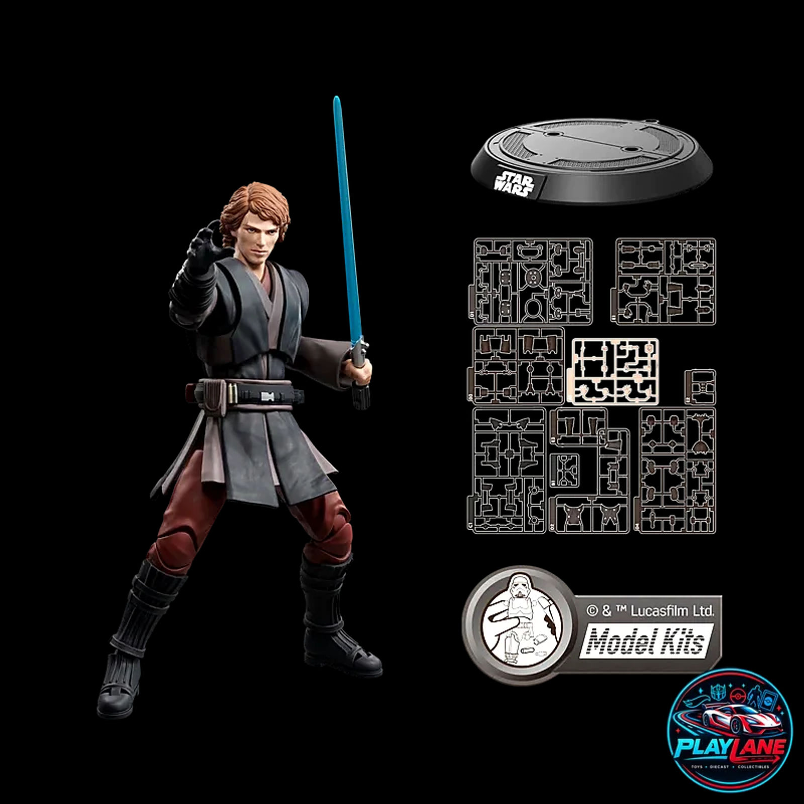 Blokees Star Wars: Revenge of the Sith Champion Class 08 (CC-08) Anakin Skywalker 1/12 Scale (15cm) Highly Articulated Snap-Fit Model Kit Action Figure with Dual Head Sculpts (Normal & Dark Side Sith Eyes), Blue Lightsaber Blade FX, Swing Effects & Display Stand - Main View 5
