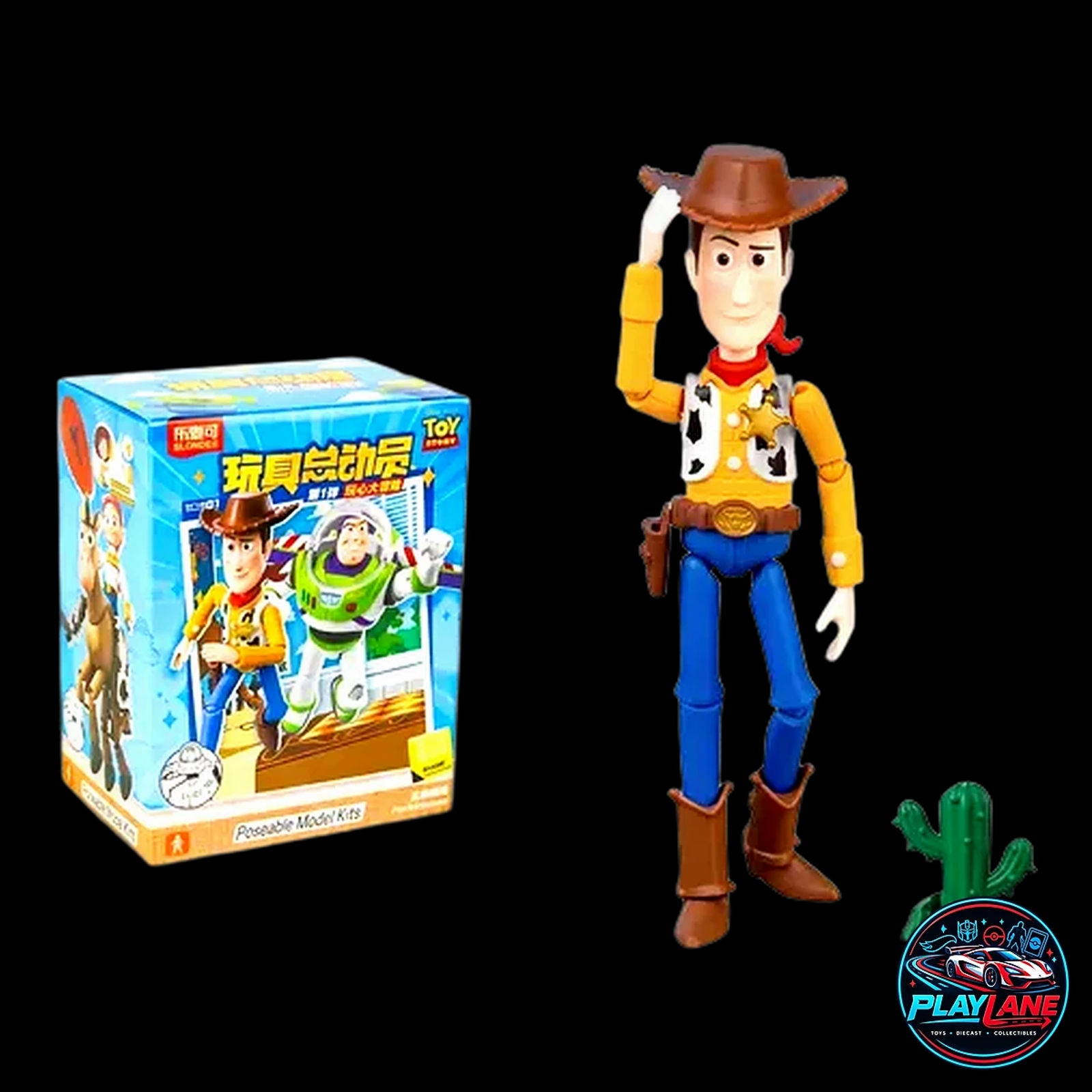 Blokees Disney Pixar Toy Story: Elite Version 01 (EV-01 Friendship Quest) Sheriff Woody Articulated Snap-Fit Model Kit Action Figure with Removable Cowboy Hat, Swappable Faces & Display Base - Main View 1