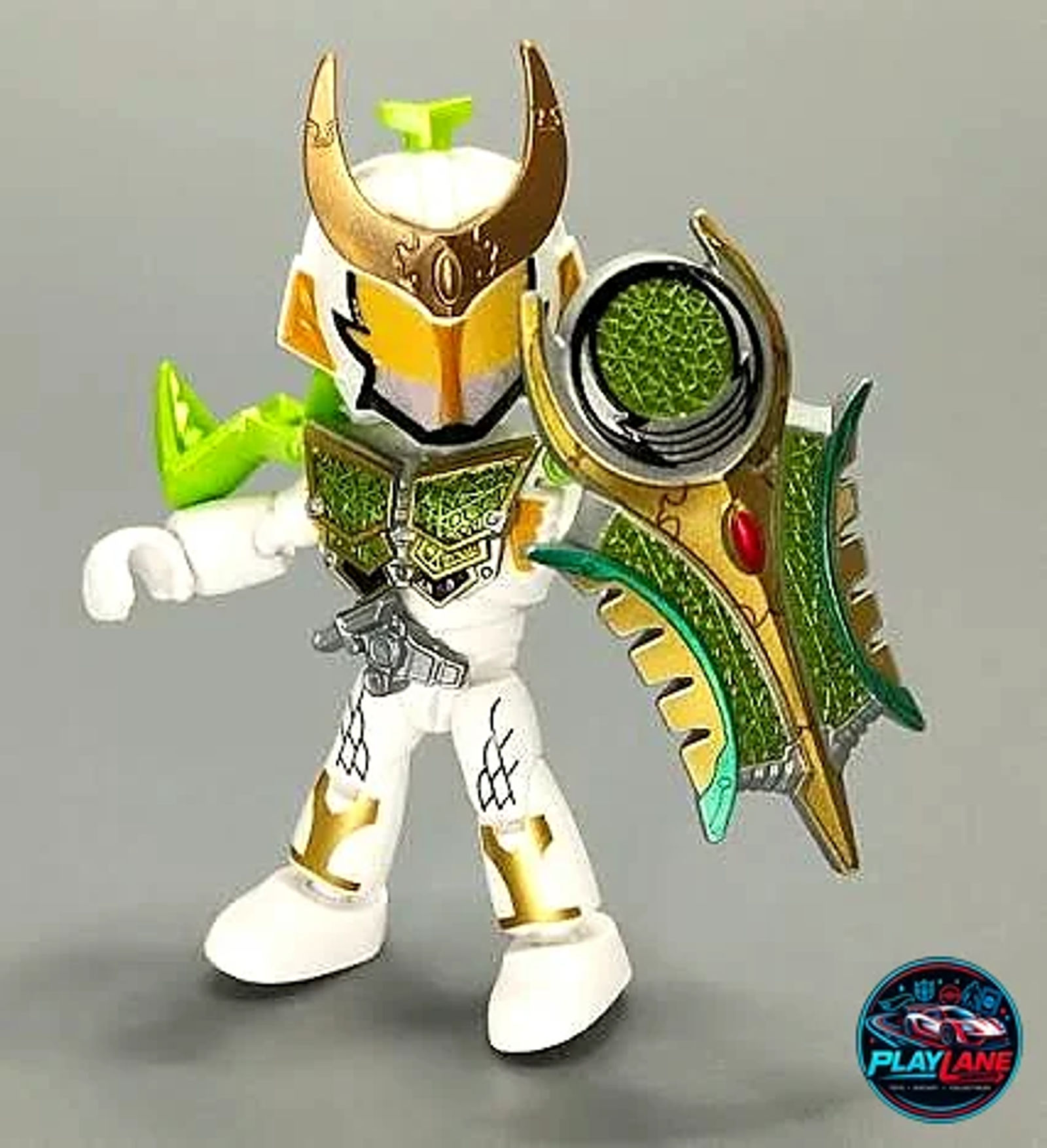 Blokees Heroes Station: Defender Version Vol. 02 (Era 2012–2014) Kamen Rider Zangetsu (Melon Arms) Articulated Mini Model Kit Action Figure with Musou Saber, Melon Defender & Display Base - Main View 1