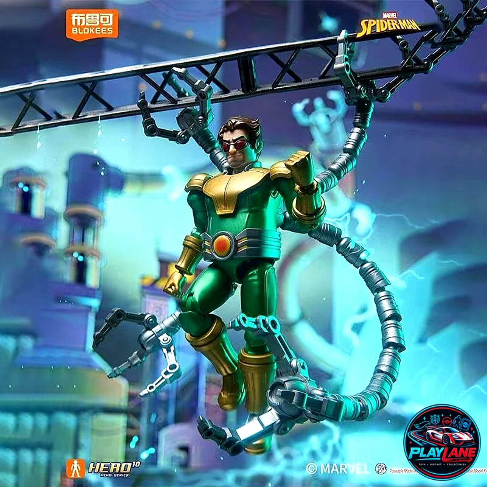 Blokees Marvel Spider-Man: Galaxy Version 05 (GV-05) Doctor Octopus (Doc Ock) Articulated Snap-Fit Model Kit Action Figure with Four Posable Mechanical Tentacles & Modular Display Stand - Main View 1