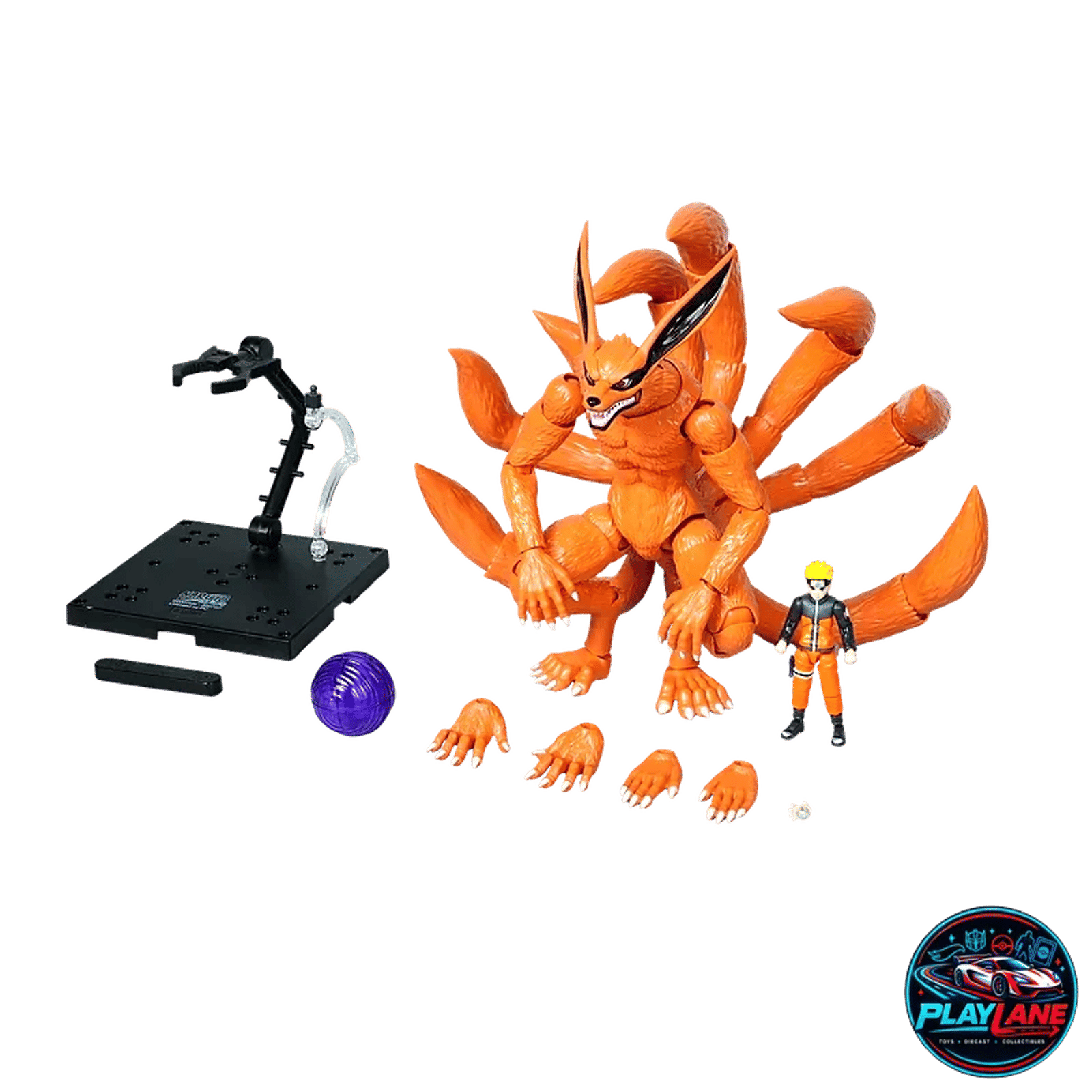 Blokees Naruto Shippuden: Legend Edition 01 (LE01 / AE01) - Kurama Nine Tails Articulated Snap-Fit Model Kit with Magnetic Light-Up Eyes, Naruto Figure, & Tailed Beast Ball - Main View 2