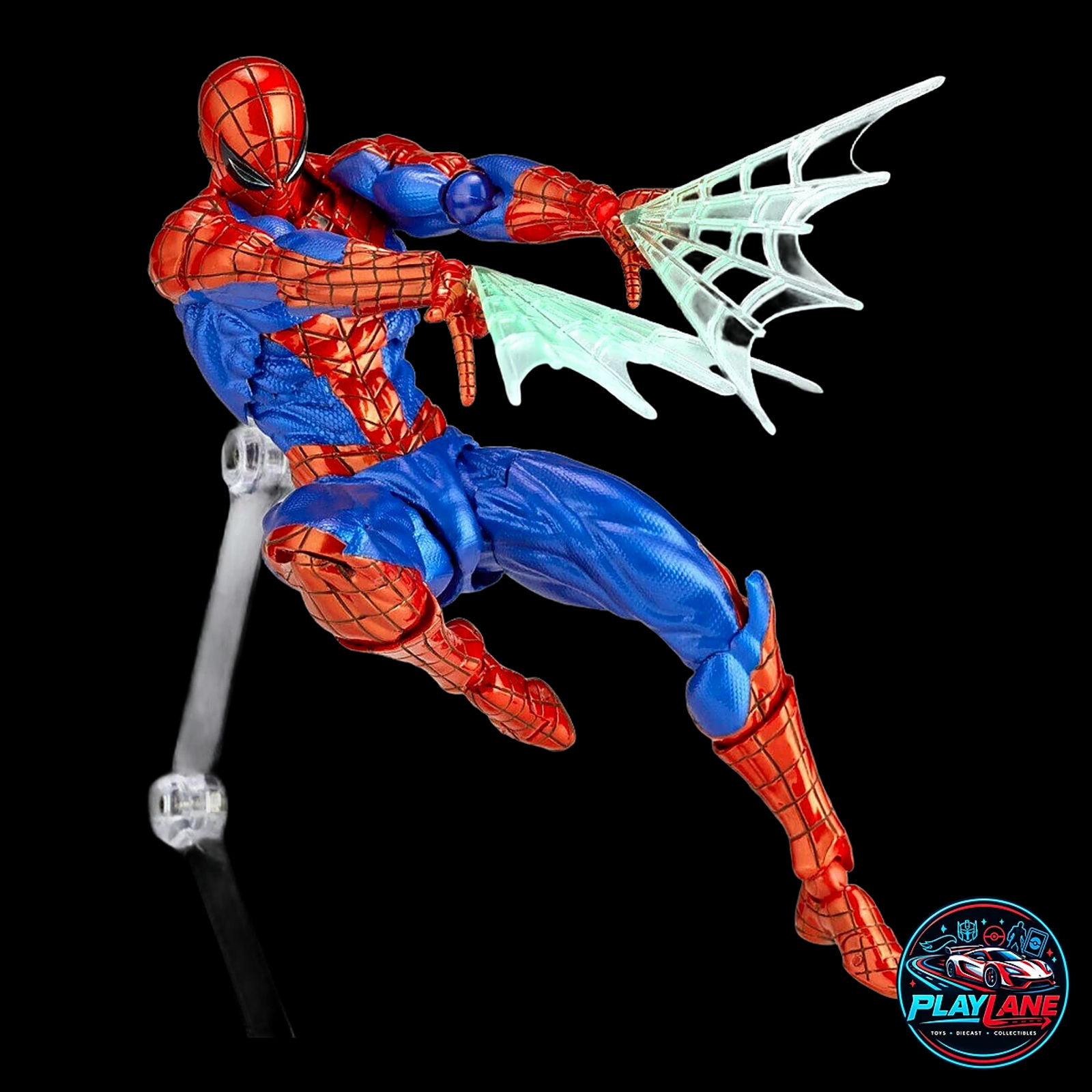 CT Toys Amazing Yamaguchi Revoltech: Marvel Comics Spider-Man Ver. 2.0 (Reissue Edition) 1/12 Scale Highly Articulated Action Figure with Swappable Comic Eyes, Web Lines, Magnet Wall Mount & Display Stand - Main View 6