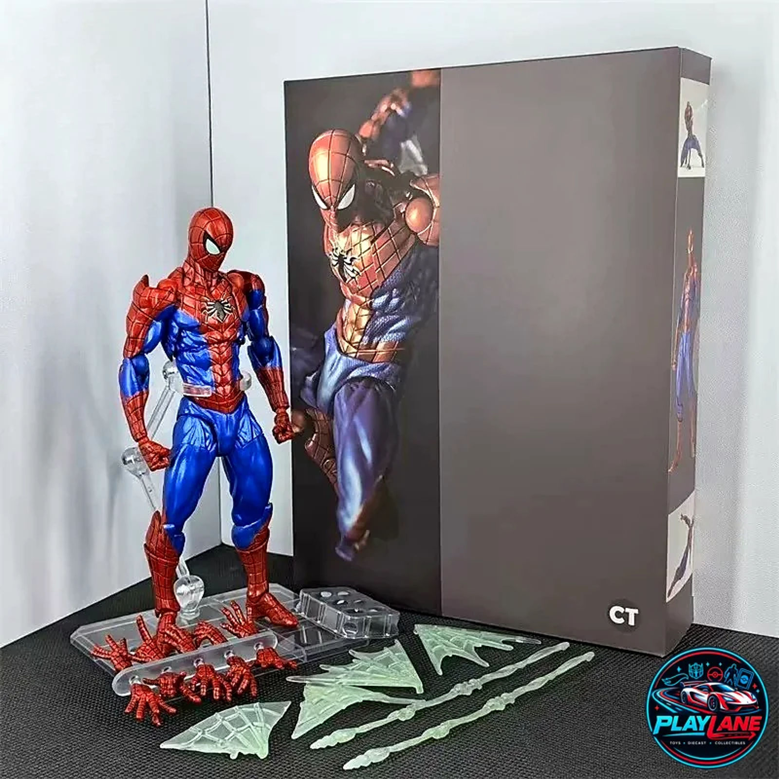 CT Toys Amazing Yamaguchi Revoltech: Marvel Comics Spider-Man Ver. 2.0 (Reissue Edition) 1/12 Scale Highly Articulated Action Figure with Swappable Comic Eyes, Web Lines, Magnet Wall Mount & Display Stand - Main View 9
