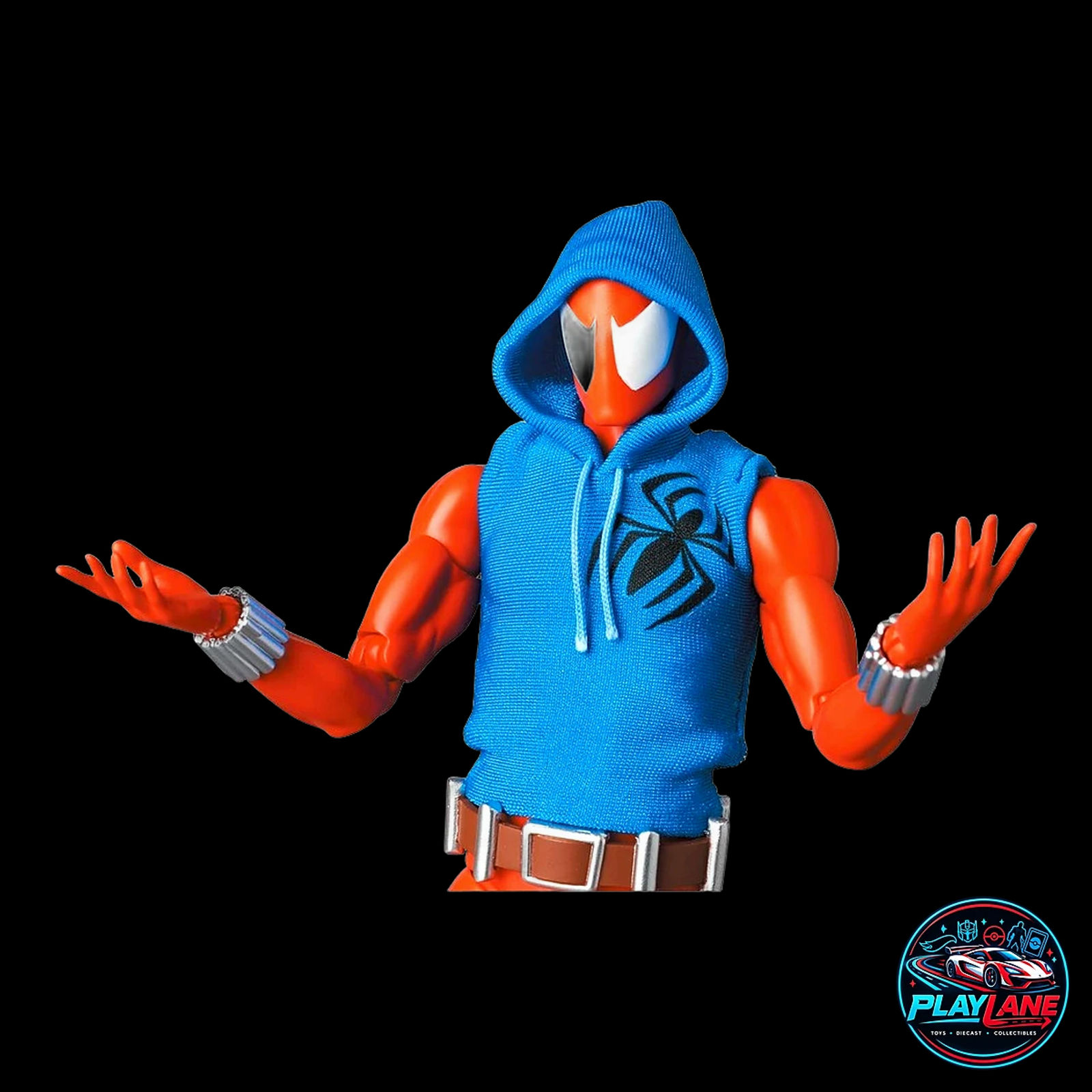 CT Toys Marvel Comics: Scarlet Spider Ben Reilly (MAFEX No. 186 Comic Version) 1/12 Scale Highly Articulated 6-Inch Action Figure with Real Fabric Sleeveless Hoodie, Web Lines & Display Stand - Main View 9