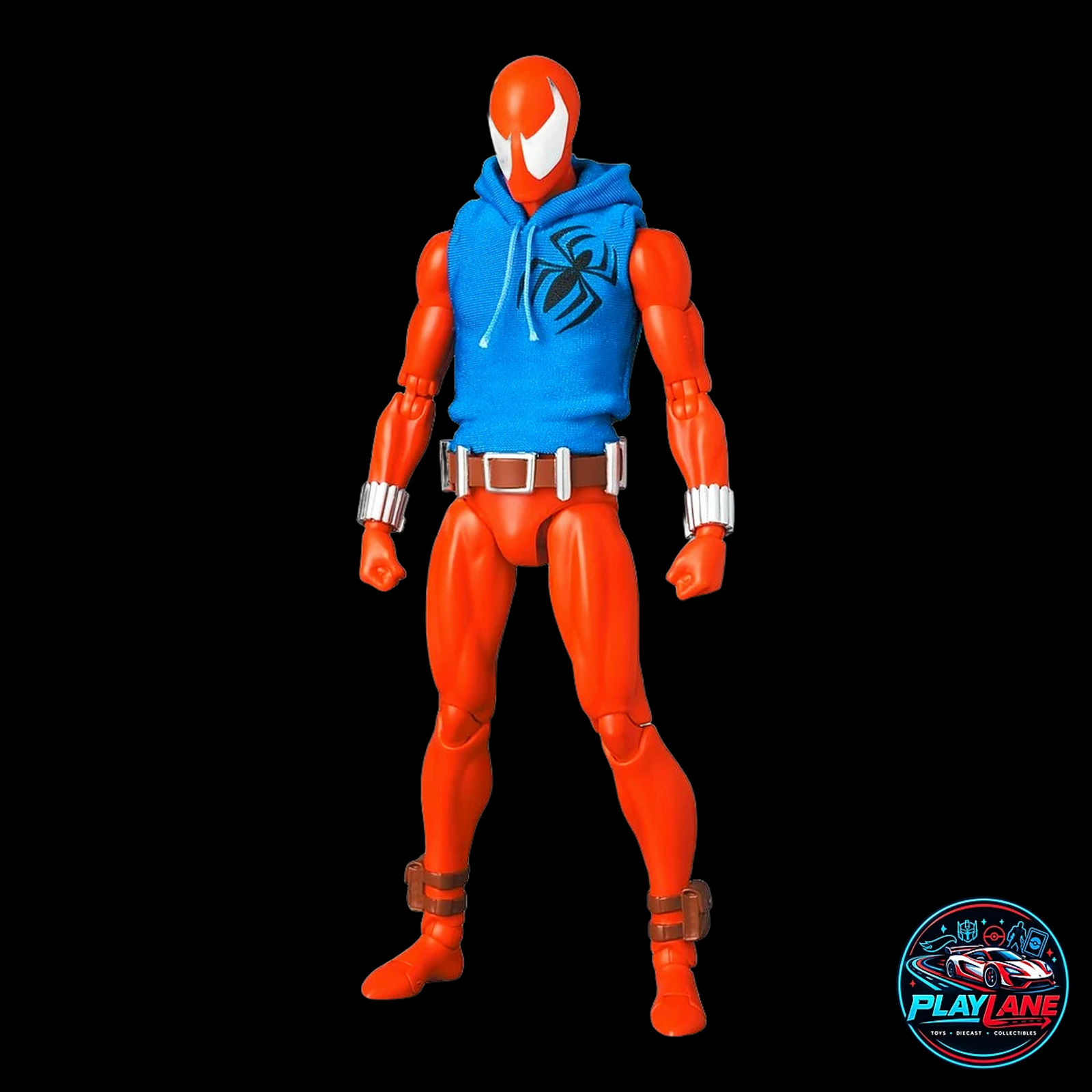 CT Toys Marvel Comics: Scarlet Spider Ben Reilly (MAFEX No. 186 Comic Version) 1/12 Scale Highly Articulated 6-Inch Action Figure with Real Fabric Sleeveless Hoodie, Web Lines & Display Stand - Main View 8
