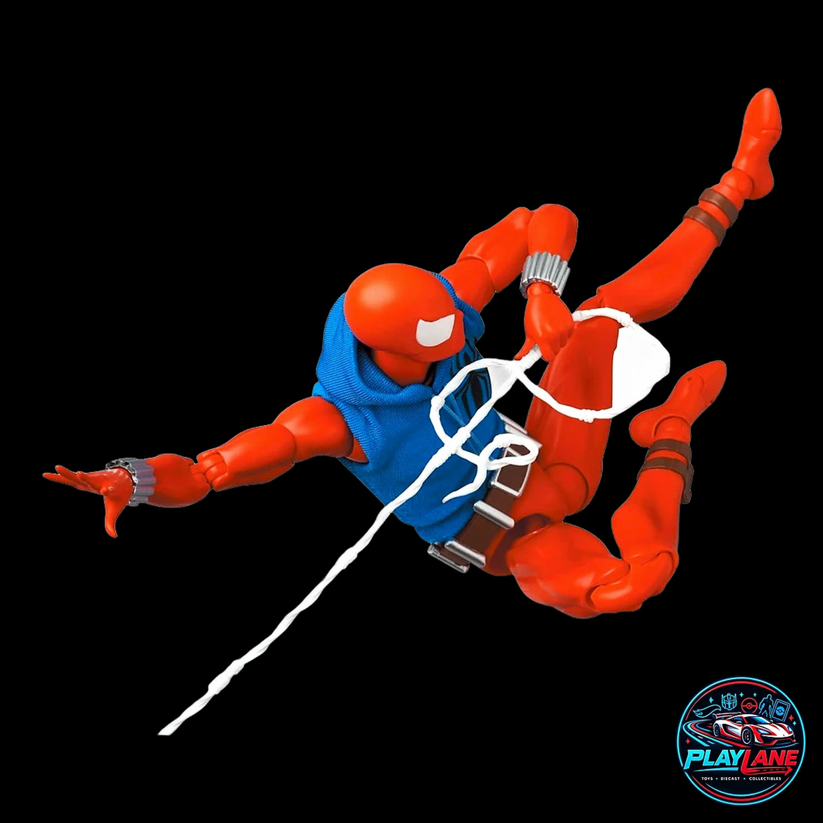 CT Toys Marvel Comics: Scarlet Spider Ben Reilly (MAFEX No. 186 Comic Version) 1/12 Scale Highly Articulated 6-Inch Action Figure with Real Fabric Sleeveless Hoodie, Web Lines & Display Stand - Main View 4