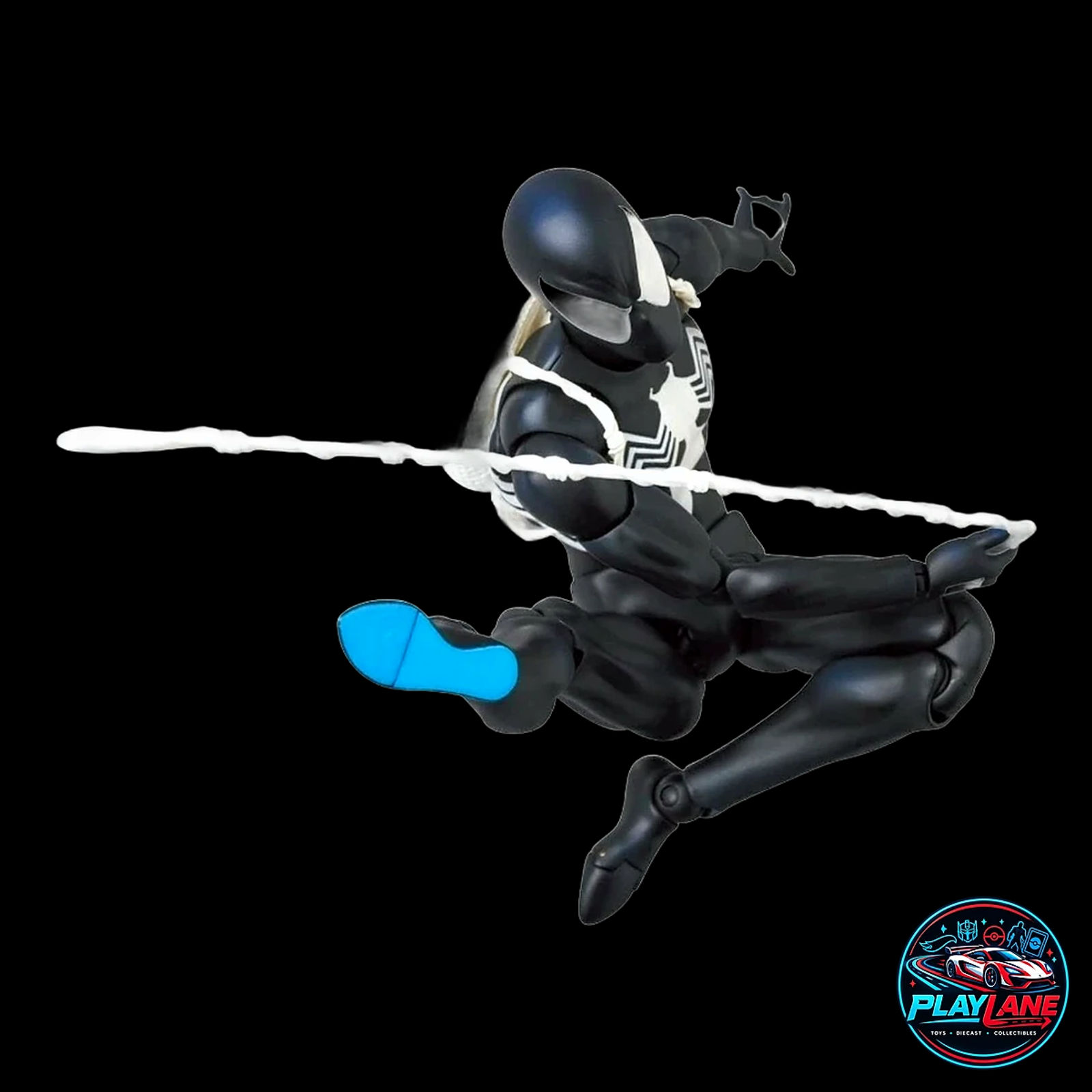 CT Toys Marvel Comics: Spider-Man (MAFEX No. 147 Symbiote Black Costume Comic Ver.) 1/12 Scale Highly Articulated Action Figure with Magnetic Hands & Feet, Web Lines & Dynamic Display Stand - Main View 2