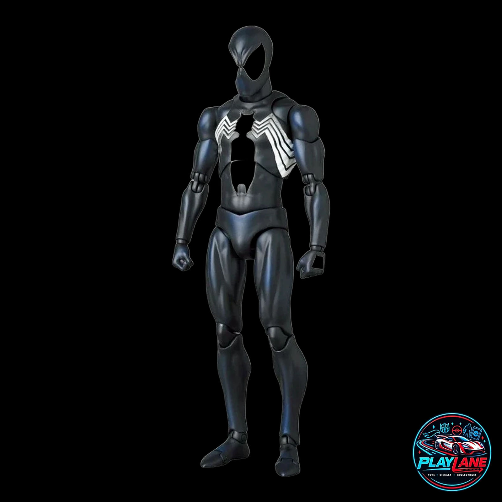 CT Toys Marvel Comics: Spider-Man (MAFEX No. 147 Symbiote Black Costume Comic Ver.) 1/12 Scale Highly Articulated Action Figure with Magnetic Hands & Feet, Web Lines & Dynamic Display Stand - Main View 3